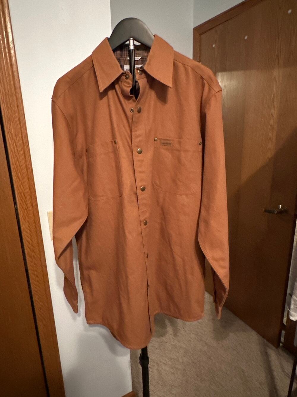 Carhartt S296 Flannel Lined Canvas Shirt Jacket Mens M Brown Plaid Shacket 2016